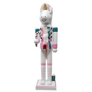 Unicorn Pastel and Candy Cane 14" Christmas Nutcracker